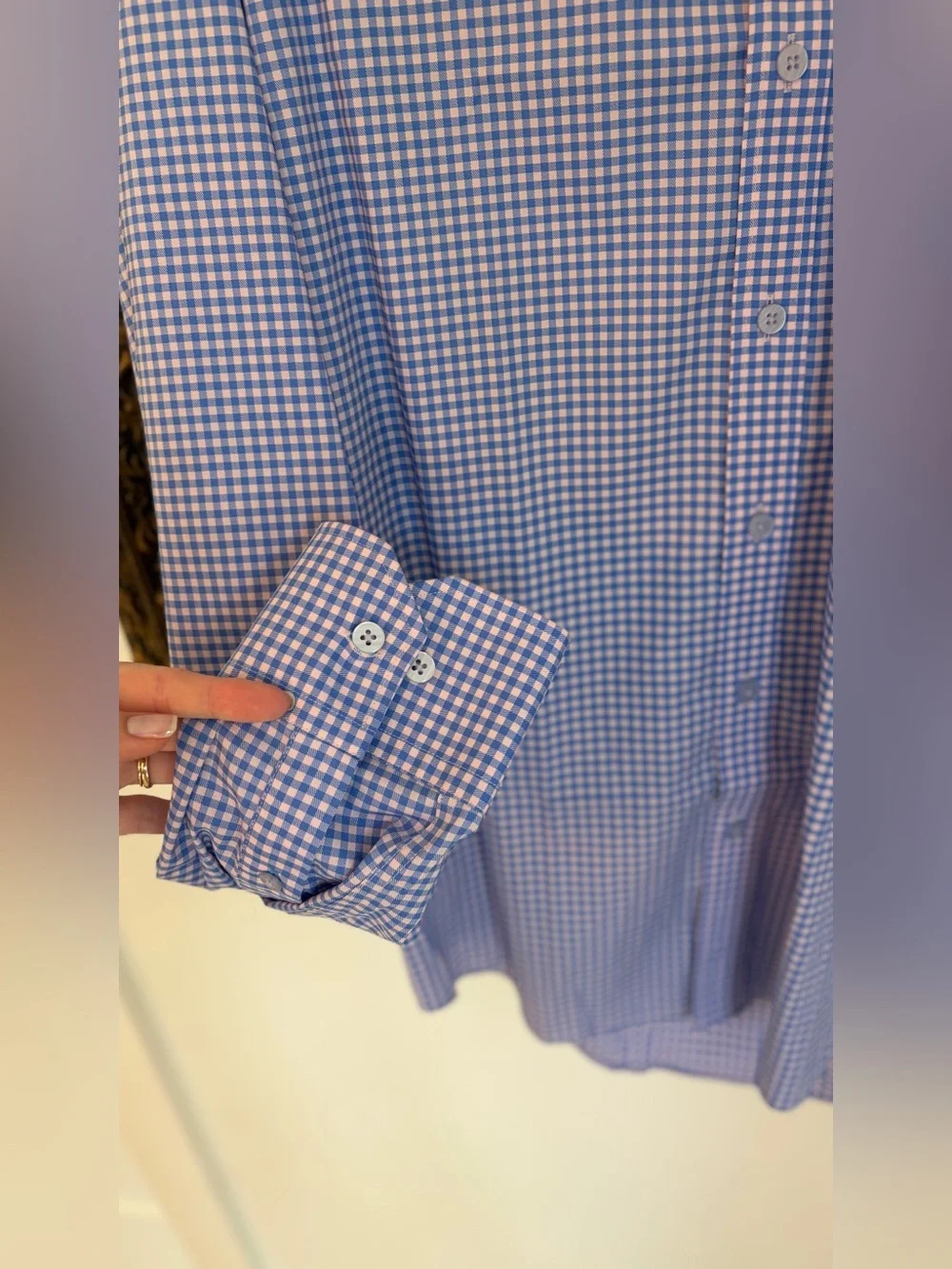 TWILLORY Blue/Pink Gingham Men's Dress Shirt - 16 36/37 Trim Fit